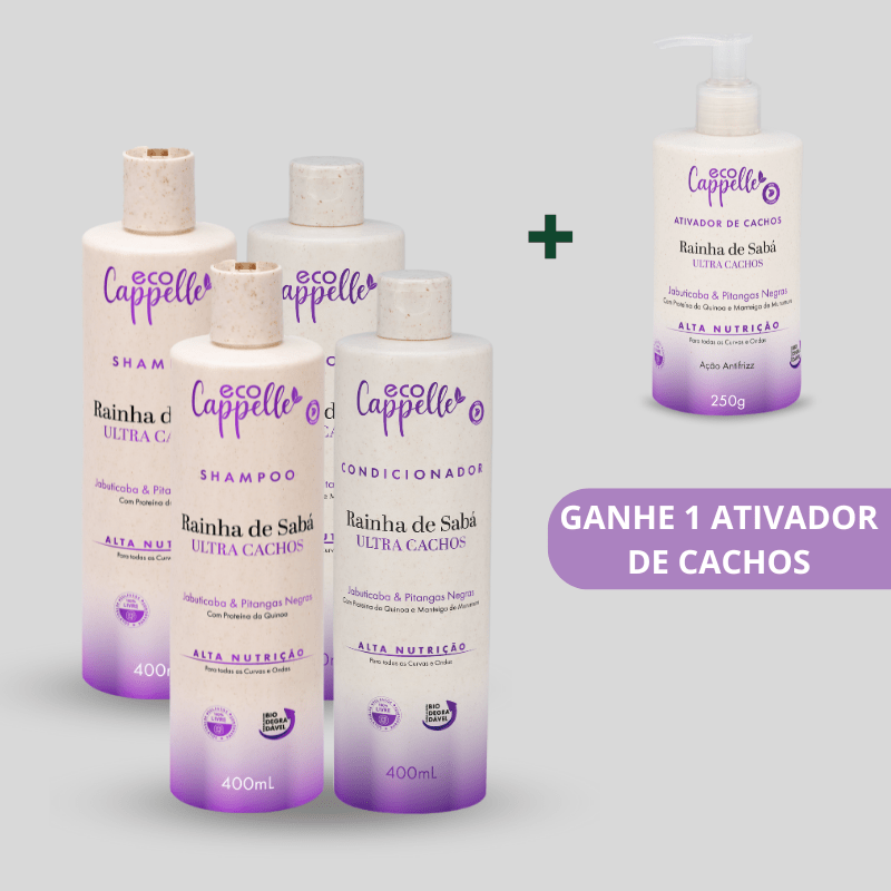 2 Kits Ultra Cachos - Shampoo + Condicionador Acidificante e ganhe 1 Ativador de Cachos - EcoCappelle