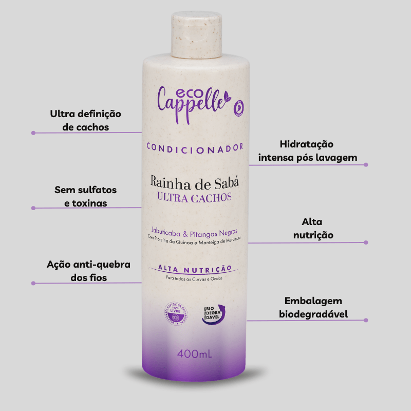 Condicionador Acidificante Ultra Cachos Rainha de Sabá - 400ml - EcoCappelle