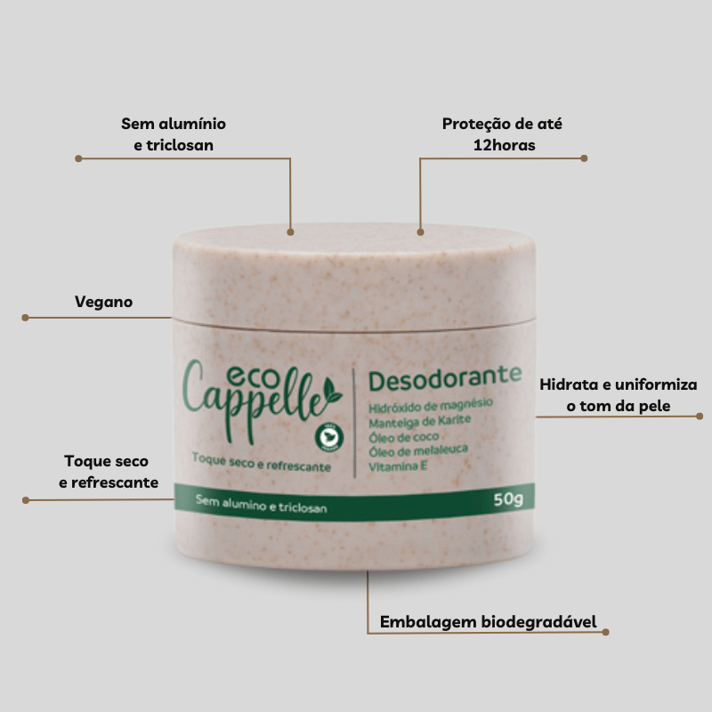 Desodorante s/ alumínio e triclosan - 30%OFF - EcoCappelle
