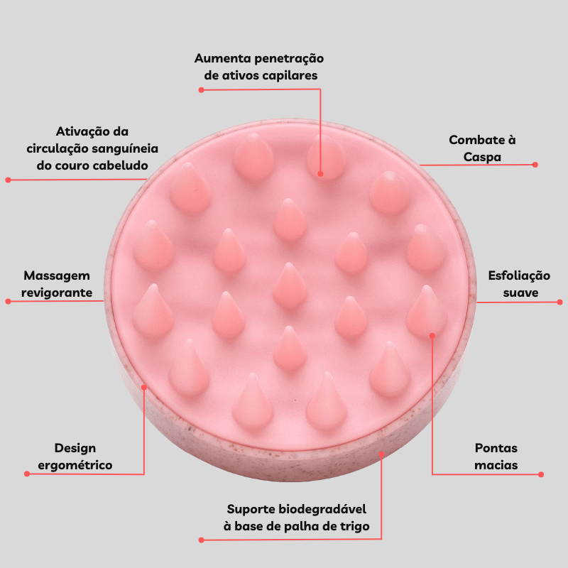 Escova Massageadora Capilar de Couro Cabeludo para Banho Rosa - EcoCappelle