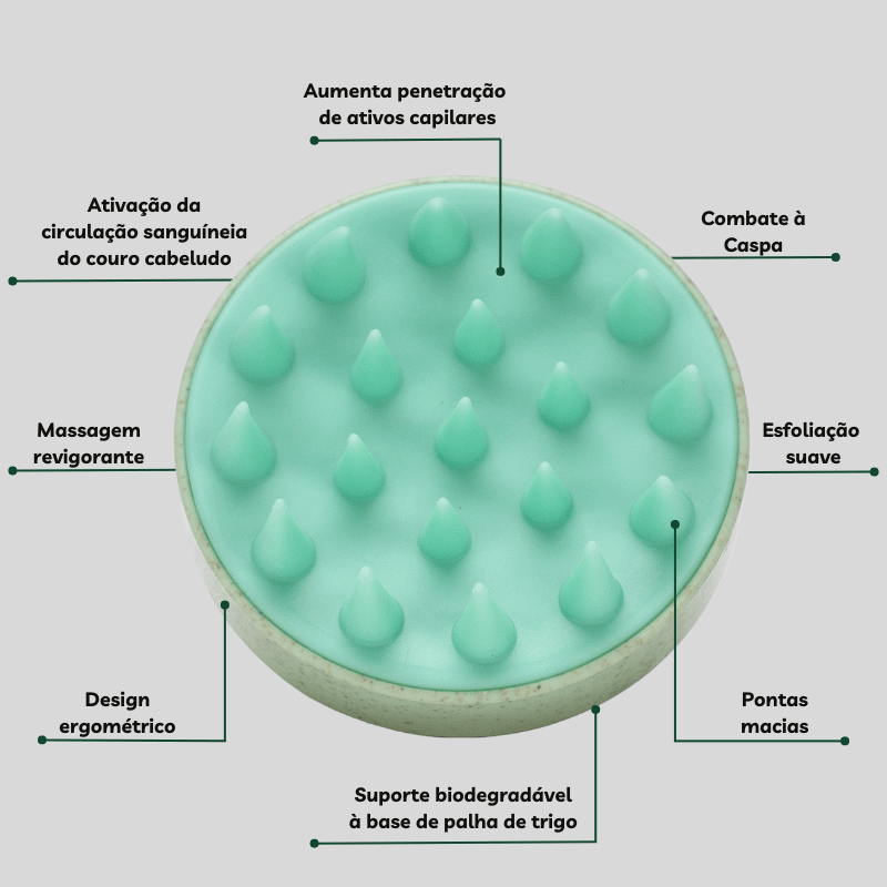 Escova Massageadora Capilar de Couro Cabeludo para Banho Verde - EcoCappelle