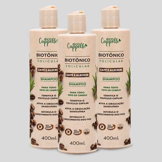 Kit 3 Shampoos Biotônico Folicular Café & Alecrim - EcoCappelle