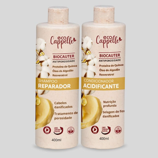 Kit BioCauter Antiporosidade - Shampoo + Condicionador Acidificante - EcoCappelle