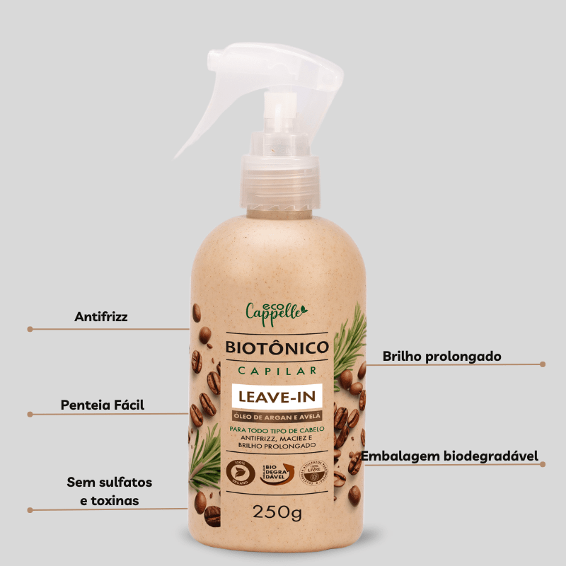 Kit Biotônico Folicular - Shampoo + Condicionador + Máscara + Leave - In + Tônico fortificante - EcoCappelle