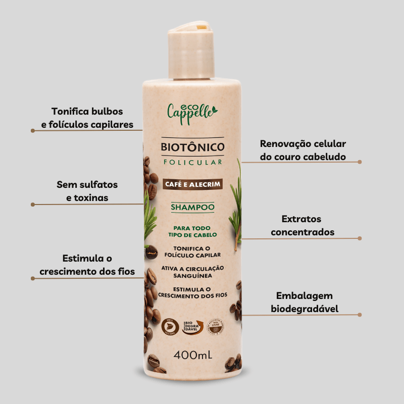 Kit Shampoo Café e Alecrim + Tônico fortificante com 5 ativos - EcoCappelle