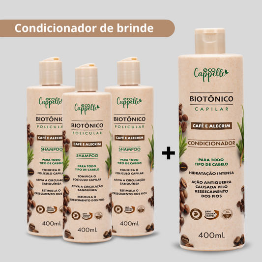 Kit 3 Shampoos Biotônico Folicular Café & Alecrim