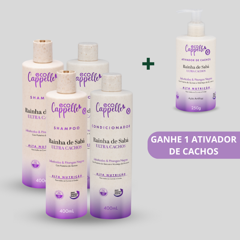 2 Kits Ultra Cachos - Shampoo + Condicionador Acidificante e ganhe 1 Ativador de Cachos