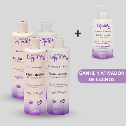 2 Kits Ultra Cachos - Shampoo + Condicionador Acidificante e ganhe 1 Ativador de Cachos - EcoCappelle