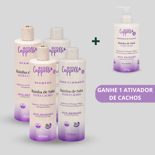 2 Kits Ultra Cachos - Shampoo + Condicionador Acidificante e ganhe 1 Ativador de Cachos - EcoCappelle