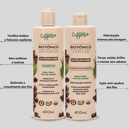 Kit Biotônico Folicular de Café e Alecrim -  Shampoo + Condicionador  - 400ml