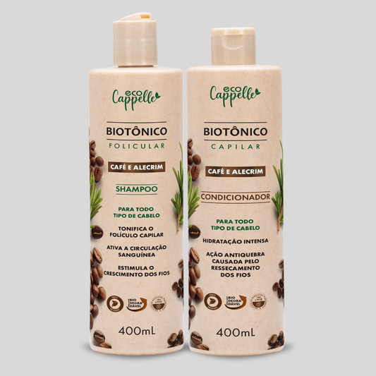 Kit Biotônico Folicular de Café e Alecrim -  Shampoo + Condicionador  - 400ml