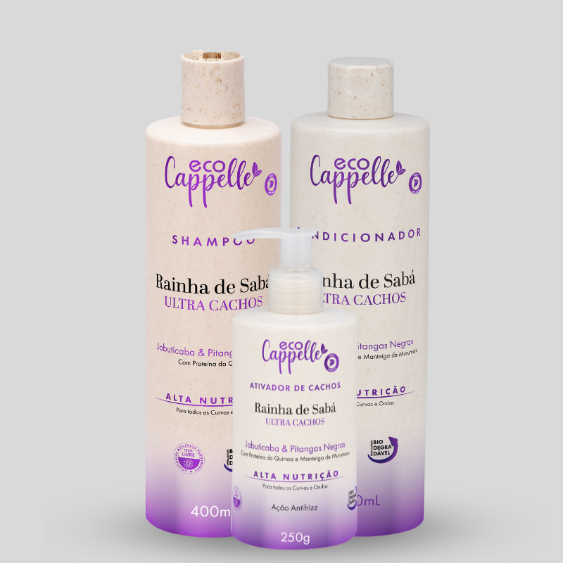 Ultra Cachos Raínha de Sabá - Shampoo + Condicionador Acidificante + Ativador de Cachos