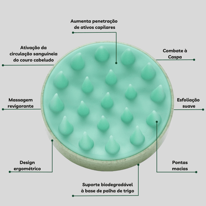 Escova Massageadora Capilar de Couro Cabeludo para Banho Verde - EcoCappelle