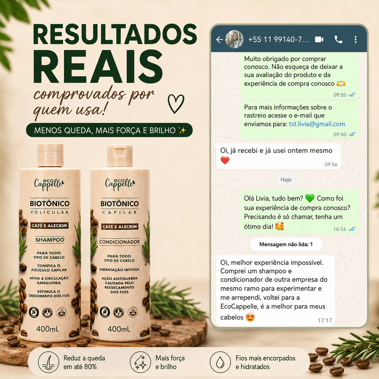 Kit Antiqueda Biotônico Folicular - Shampoo + Condicionador + Máscara + Leave-In - EcoCappelle