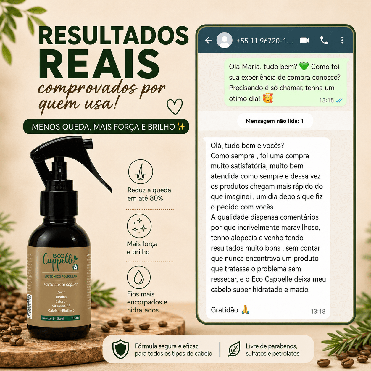 Kit Antiqueda Biotônico Folicular - Shampoo + Tônico fortificante + Máscara Hidratação - EcoCappelle