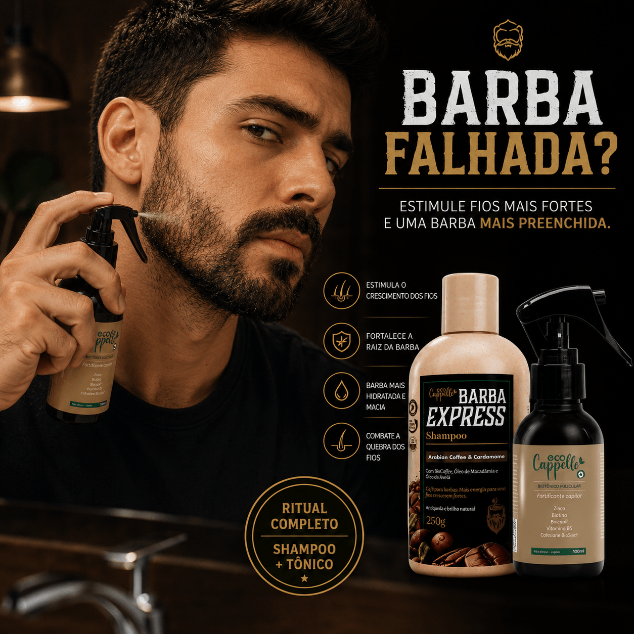 Kit Barba Express - Shampoo + Tônico fortificante - EcoCappelle