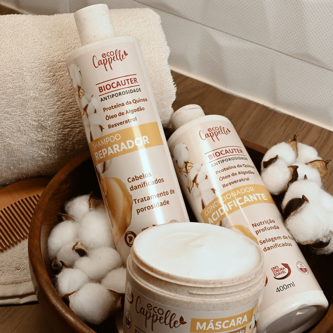 Kit BioCauter Antiporosidade - Shampoo Reparador + Condicionador Acidificante + Máscara de alta nutrição. - EcoCappelle