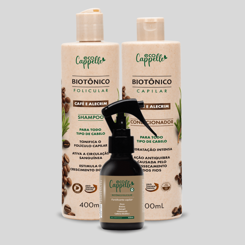 Kit Biotônico Folicular Antiqueda - Shampoo + Condicionador + Tônico Fortificante - EcoCappelle