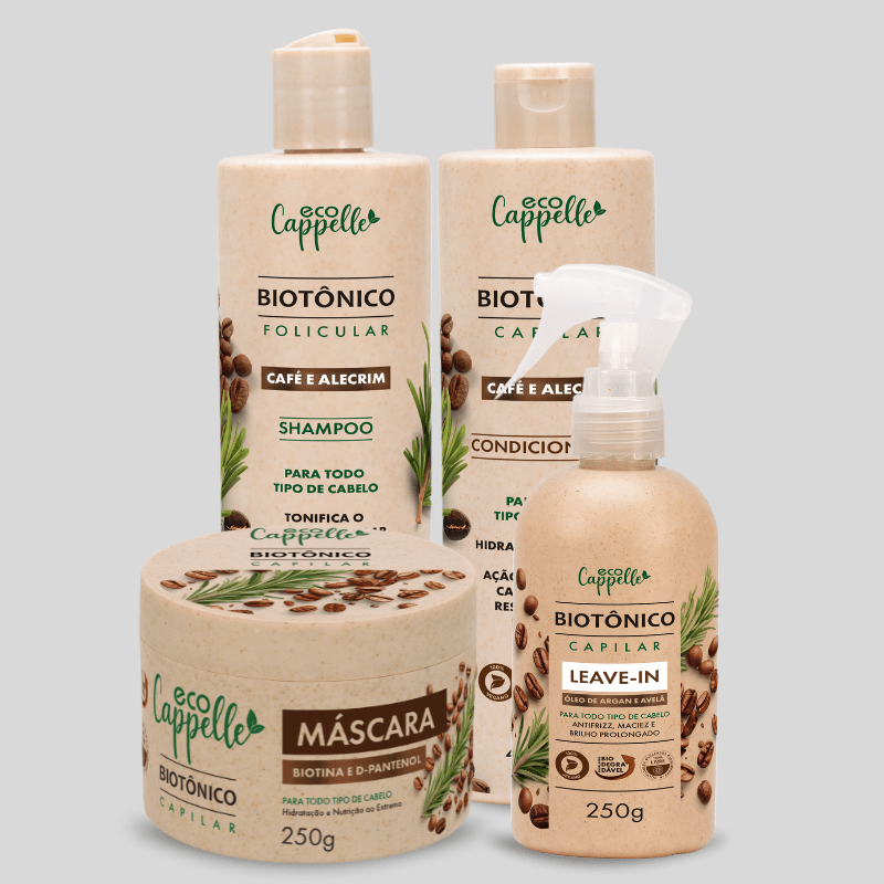 Kit Biotônico Folicular - Shampoo + Condicionador + Máscara + Leave - In - EcoCappelle