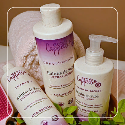 Ultra Cachos Raínha de Sabá - Shampoo + Condicionador Acidificante + Ativador de Cachos